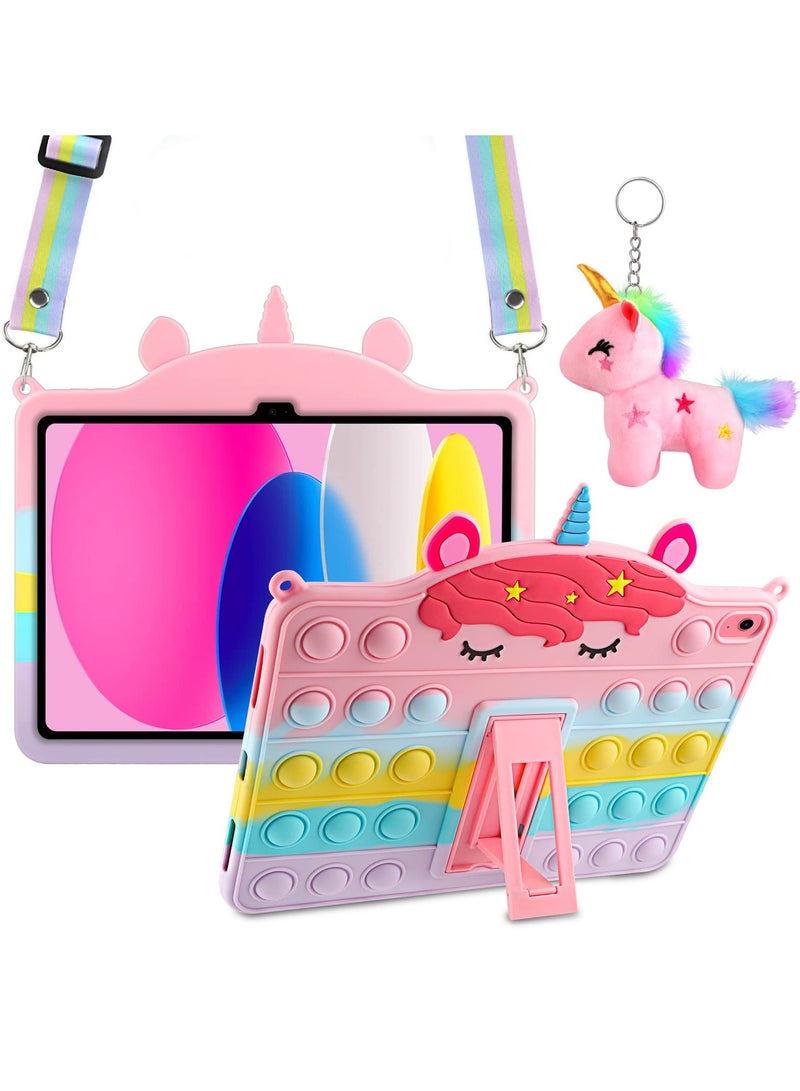 General for iPad 10th Generation Case 2022 with Kickstand Lanyard Keychain Silicone Fidget Bubble Case for Girls Women Cute Rainbow Pop Protective Tablet Cover for iPad 10th Gen 10.9 inch 2022  - Image 1