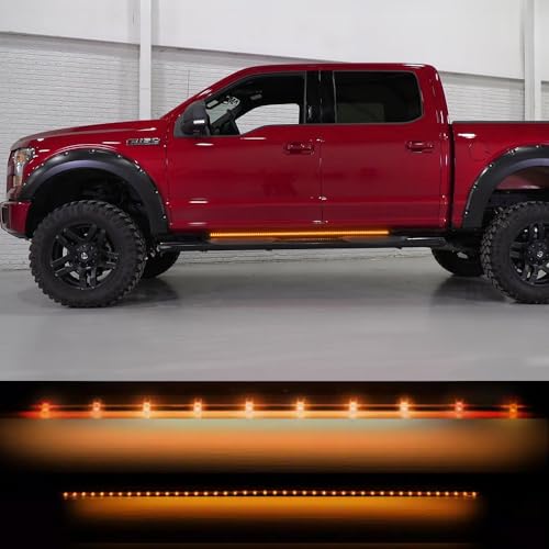 مجموعة مصابيح LED عالية القوة 2PC من RECON Premium 62 Big Rig Ice بتصميم جانبي عالمي مع أضواء تشغيل برتقالية وإشارات انعطاف مع أضواء بيضاء للترحيب