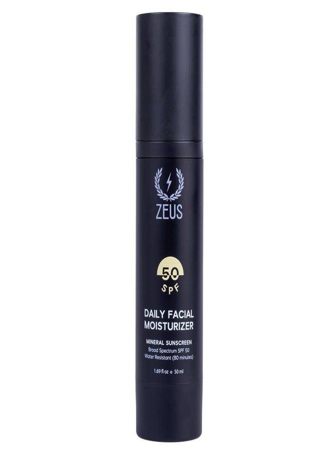 ZEUS Men's Daily Defense SPF50 Face Moisturizer for Men, Natural & Organic, Zinc Oxide Face Moisturizing Mineral Sunscreen, Hydrates & Protects Skin Against Harmful UV Rays (Made in USA) - Image 1