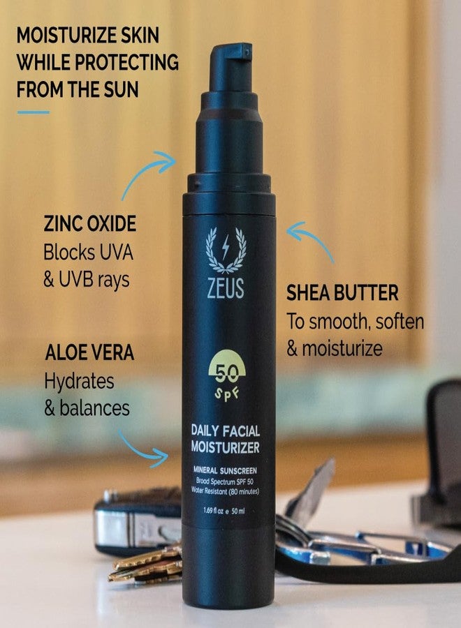 ZEUS Men's Daily Defense SPF50 Face Moisturizer for Men, Natural & Organic, Zinc Oxide Face Moisturizing Mineral Sunscreen, Hydrates & Protects Skin Against Harmful UV Rays (Made in USA) - Image 2