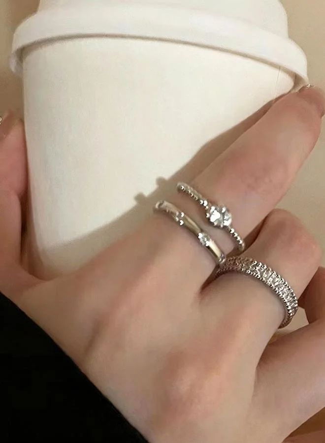 Take Two Pack of 3 - Silver Tone Rhinestone Embellished Rings