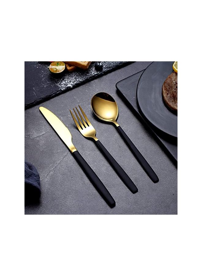 KASTWAVE Cutlery Set, Royal 4 Piece Matte Black Gold Stainless Steel Tableware Sets for 1 Including Forks Spoons Knives, Camping Silverware Travel Utensils Set Cutlery (Black Gold) - Image 4