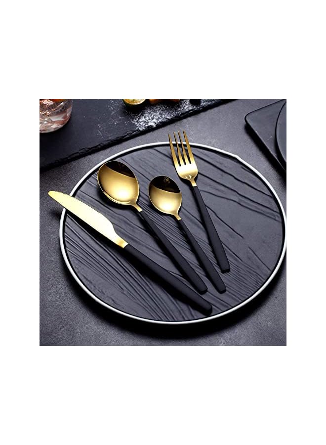 KASTWAVE Cutlery Set, Royal 4 Piece Matte Black Gold Stainless Steel Tableware Sets for 1 Including Forks Spoons Knives, Camping Silverware Travel Utensils Set Cutlery (Black Gold) - Image 3