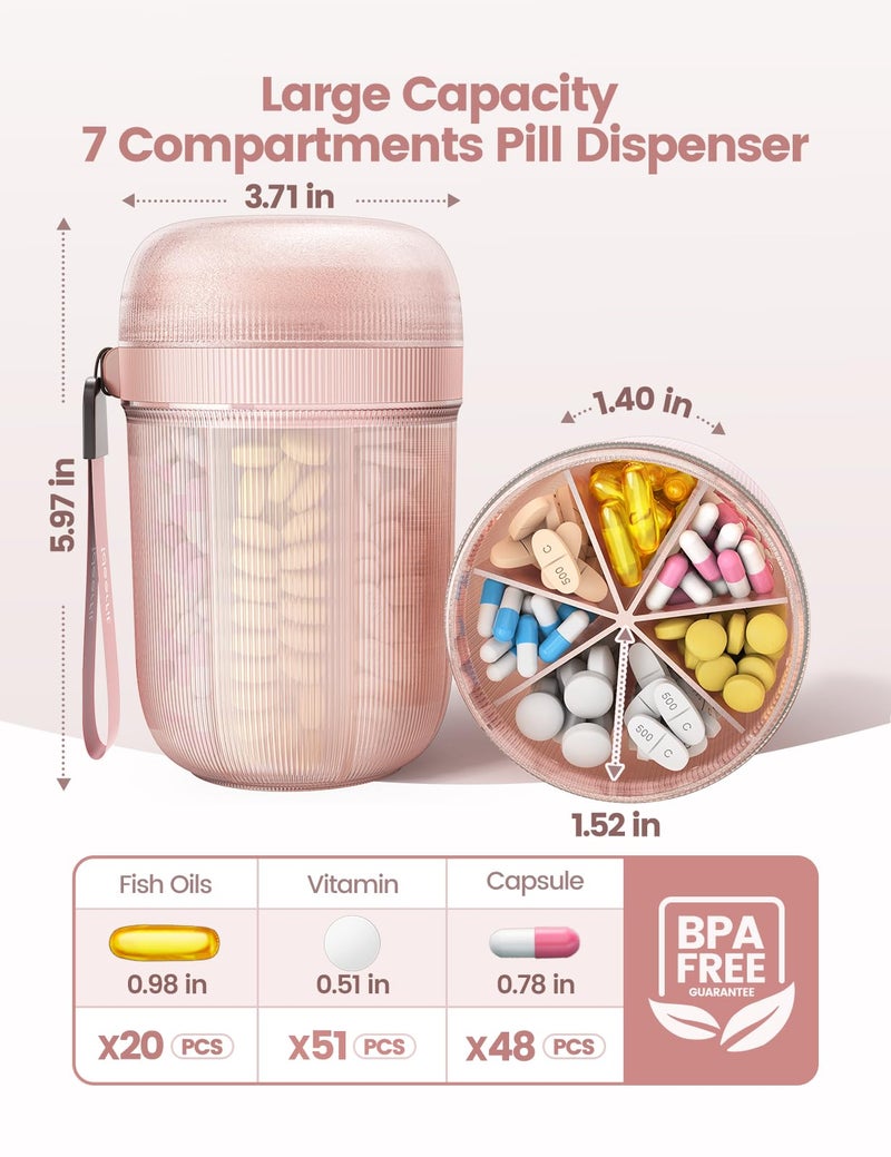 Ideerfit Large Pill Organizer with 7 Large Compartments,Pill Dispenser with Desiccant to Keep Medicines Fresh,Pill Bottle Organizer | Anti-Mixing | Light-Proof | Touch-Free,BPA-Free Vitamin Organizer,Rose Gold - Image 3