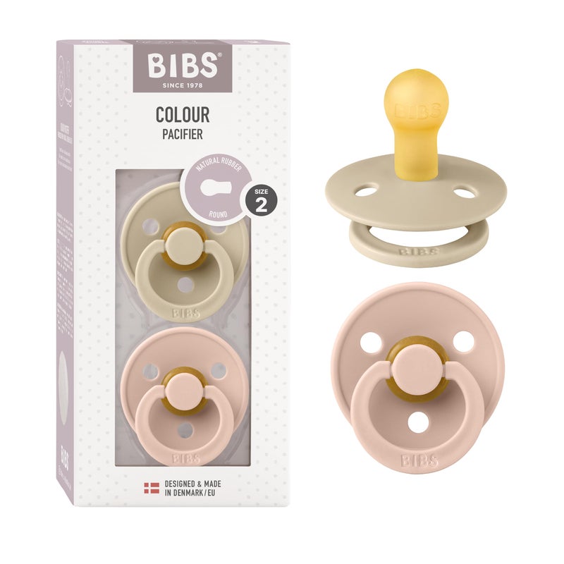 BIBS Pacifiers Colour Collection | Natural Rubber Baby Pacifier | Set of 2 BPA-Free Soothers | Made in Denmark | 6+ Months (Pack of 2) | Vanilla/Blush - Image 1