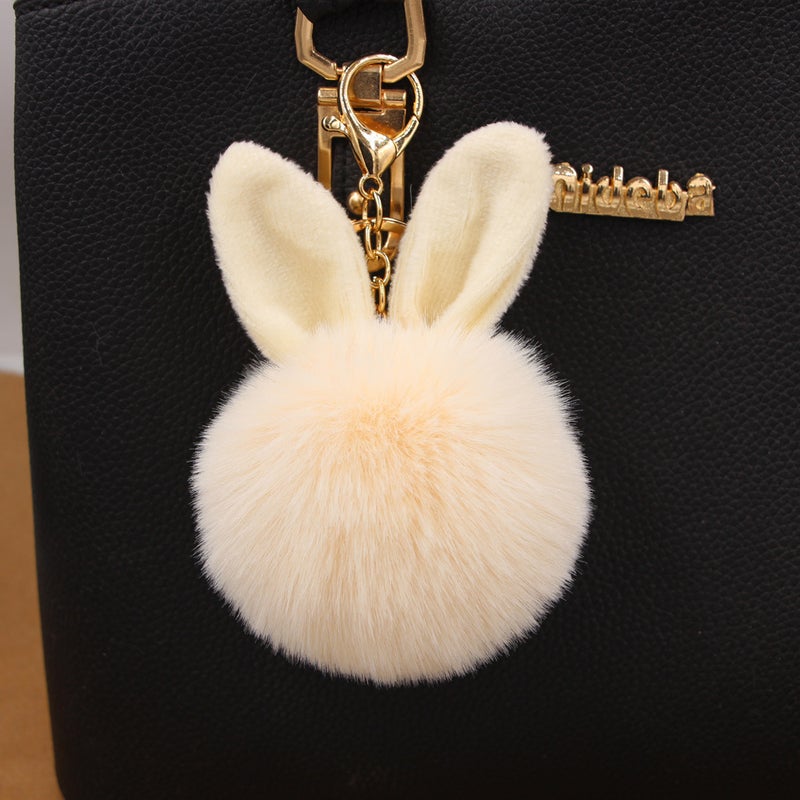 Generic Cute Rabbit Ear Pompom Keychain Pink - Image 5