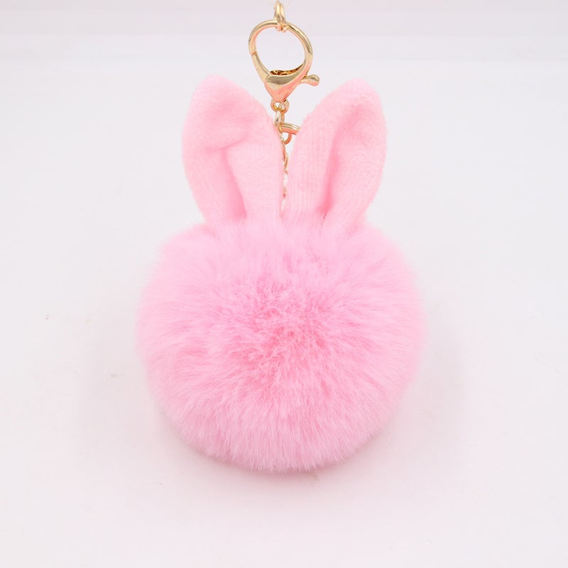 Generic Cute Rabbit Ear Pompom Keychain Pink - Image 1