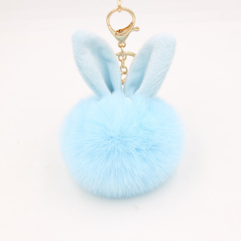 Generic Cute Rabbit Ear Pompom Keychain Pink - Image 4