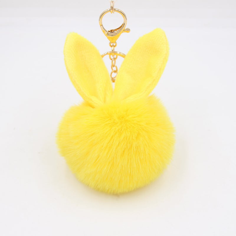 Generic Cute Rabbit Ear Pompom Keychain Pink - Image 3