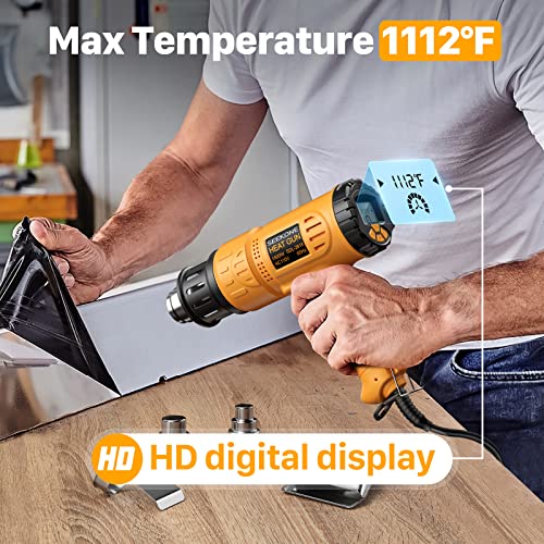 SEEKONE Heat Gun, SEEKONE 1800W Hot Air Gun Kit with Large Digital LCD Display Variable Temperature (122°F-1112°F) Memory Settings and 4 Nozzles for Paint Remover/Stripper, Home Improvement/Restoration - Image 4