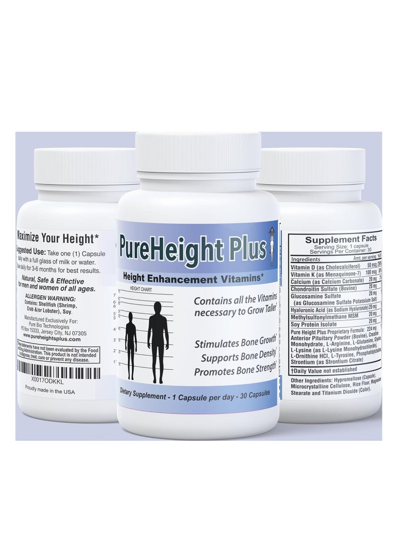 Pure BioTechnologies - Pure Height Plus Growth Vitamins for Kids, Teens & Adults 30 Capsules 30 Servings - Image 1