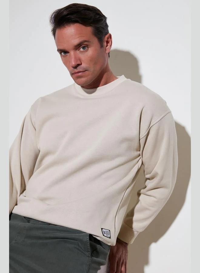 بوراتي سويت شيرت رجالي قطن مبطن فليس بياقة دائرية بقصة عادية من بوراتي