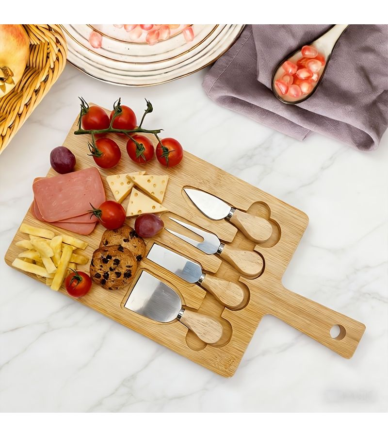 Model A Bamboo Cheese Board and Serving Tray Set Multi Use Cutting Board with Cheese Plate for Weddings Parties Housewarming Gifts Charcuterie Commercial Use - Image 3