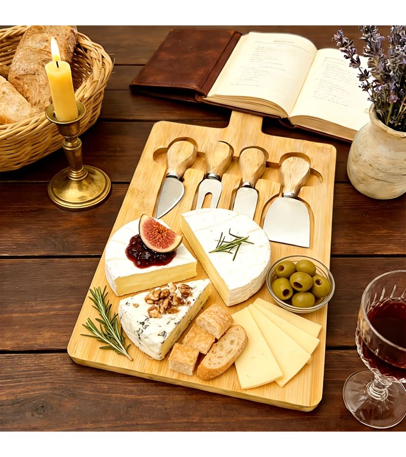 Model A Bamboo Cheese Board and Serving Tray Set Multi Use Cutting Board with Cheese Plate for Weddings Parties Housewarming Gifts Charcuterie Commercial Use - Image 5