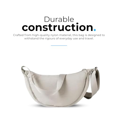Tressential Nylon Half Moon Shape Crossbody Bag for Women Men | Lightweight Travel Crescent Shape Chest Bag | Sling Bag (Off White) - Image 4