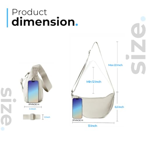 Tressential Nylon Half Moon Shape Crossbody Bag for Women Men | Lightweight Travel Crescent Shape Chest Bag | Sling Bag (Off White) - Image 2