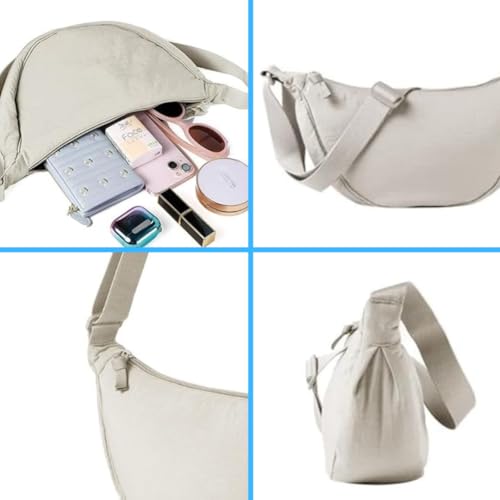 Tressential Nylon Half Moon Shape Crossbody Bag for Women Men | Lightweight Travel Crescent Shape Chest Bag | Sling Bag (Off White) - Image 5