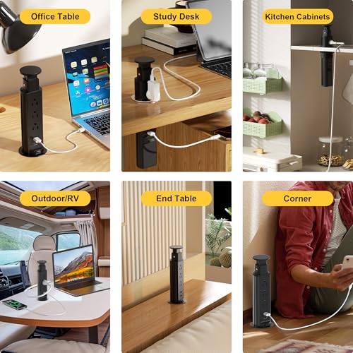 Kungfuking Pop Up Electrical Outlet for Countertop, Recessed Power Strip with 3 AC Outlet & 2 USB Ports,2.5" Hole Pull Pop Up Socket Hidden Outlets, Pop Out Power Outlet for Kitchen Counter Conference Desk - Image 5