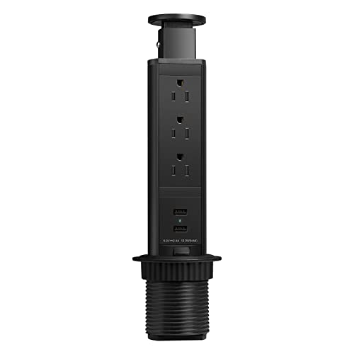 Kungfuking Pop Up Electrical Outlet for Countertop, Recessed Power Strip with 3 AC Outlet & 2 USB Ports,2.5" Hole Pull Pop Up Socket Hidden Outlets, Pop Out Power Outlet for Kitchen Counter Conference Desk - Image 1