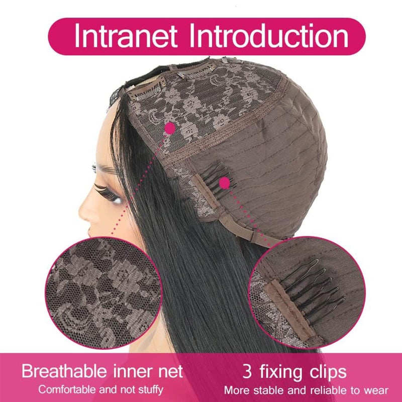 SCENTW Straight V Part Wig Synthetic Black Upgrade U Part Wigs for Black Women Glueless Full Head Clip In Hair Extensions Wig V Shape No Leave Out Wigs for Women Natural soft 150% Density(1B) - Image 5