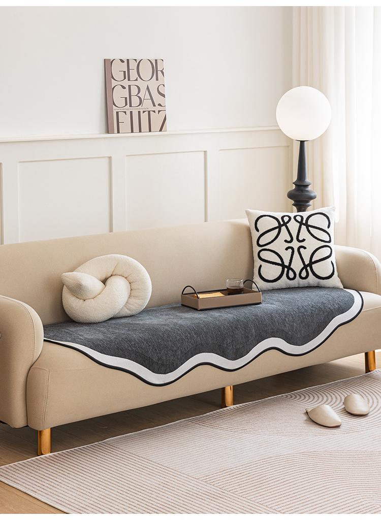 Chenille Irregular Shape Sofa Cover Fabric Simple Anti slip Sofa Cushion Anti cat Scratch Cover Scarf Dark Grey 90 * 180cm