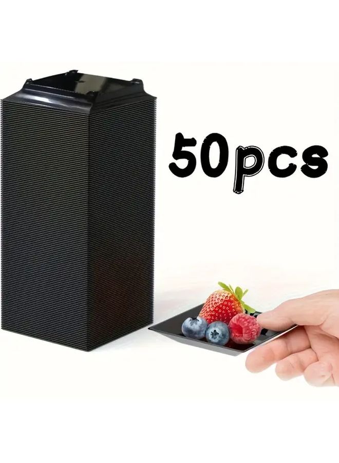 50 قطعة من أطباق المقبلات السوداء الصغيرة المتينة بحجم 2.36 بوصة، بتصميم أنيق يناسب حفلات الزفاف وأعياد الميلاد والمناسبات الرسمية - Image 1