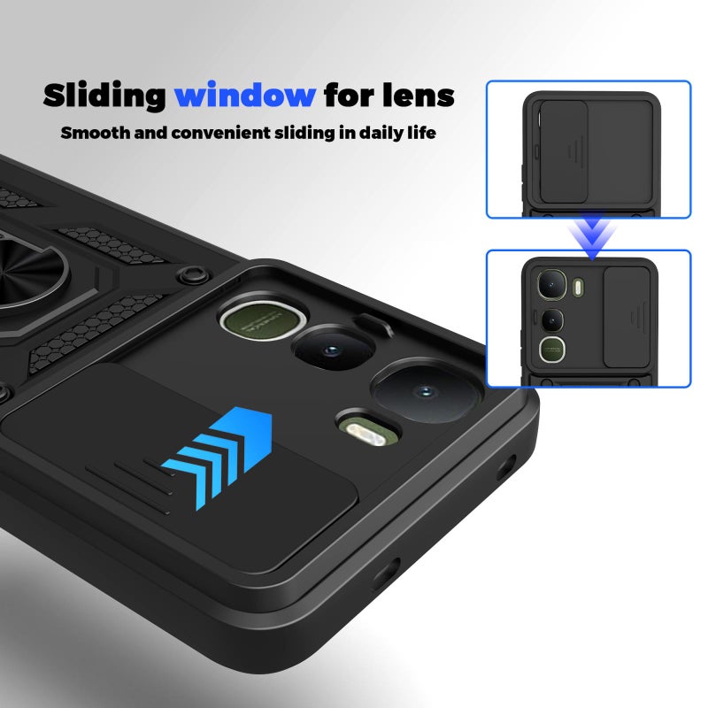 إيروريكس جراب هاتف من البولي يوريثان الحراري والكمبيوتر الشخصي لهاتف vivo Y400 5G بتصميم كاميرا منزلقة (أسود) - Image 3