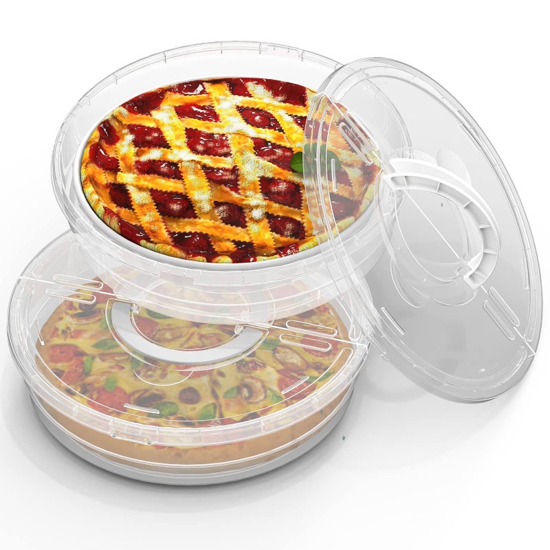 SwinDuck 12inch 2 Pack Food Storage Container with Lid and Handle, Reusable 2 Compartments Pizza Slice Storage Container, Round Pie Carrier Leftover Pizza Keeper for Food Cake Cheesecake Tortilla Pastry - Image 1