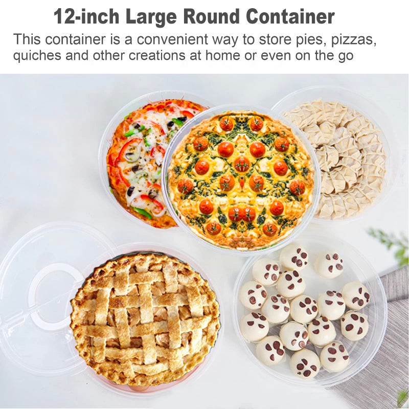 SwinDuck 12inch 2 Pack Food Storage Container with Lid and Handle, Reusable 2 Compartments Pizza Slice Storage Container, Round Pie Carrier Leftover Pizza Keeper for Food Cake Cheesecake Tortilla Pastry - Image 4