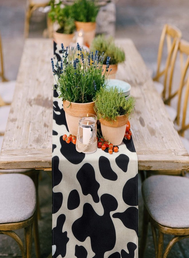 Kingdder 8 Pcs Linen Cow Print Pattern Table Runner Farm Black and White Cowhide Tablecloth Cow Print Table Cloths for Parties Kitchen Western Barnyard Cowboy Birthday Home Decorations (13 x 108 in) - Image 4