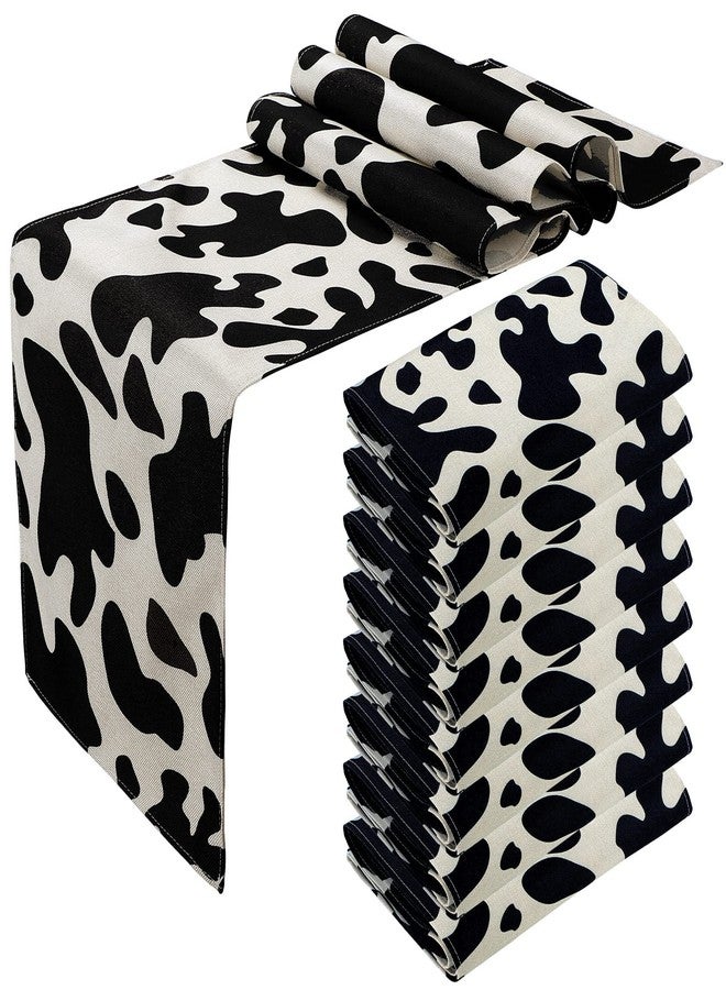 Kingdder 8 Pcs Linen Cow Print Pattern Table Runner Farm Black and White Cowhide Tablecloth Cow Print Table Cloths for Parties Kitchen Western Barnyard Cowboy Birthday Home Decorations (13 x 108 in) - Image 1