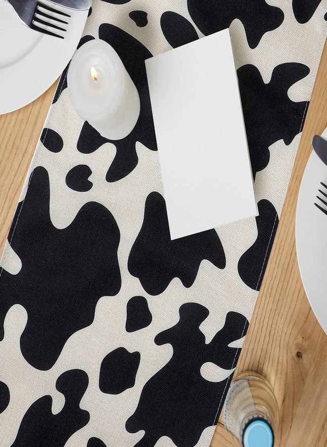 Kingdder 8 Pcs Linen Cow Print Pattern Table Runner Farm Black and White Cowhide Tablecloth Cow Print Table Cloths for Parties Kitchen Western Barnyard Cowboy Birthday Home Decorations (13 x 108 in) - Image 5