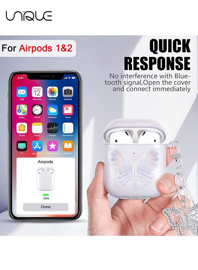 يونيك ل AirPod 2/1 مع سلسلة أساور كريستال الفراشة ، لطيف بلينغ فراشة نمط لينة TPU غطاء شفاف حالة متوافقة مع AirPod الجيل الثاني للفتيات النساء - Image 5