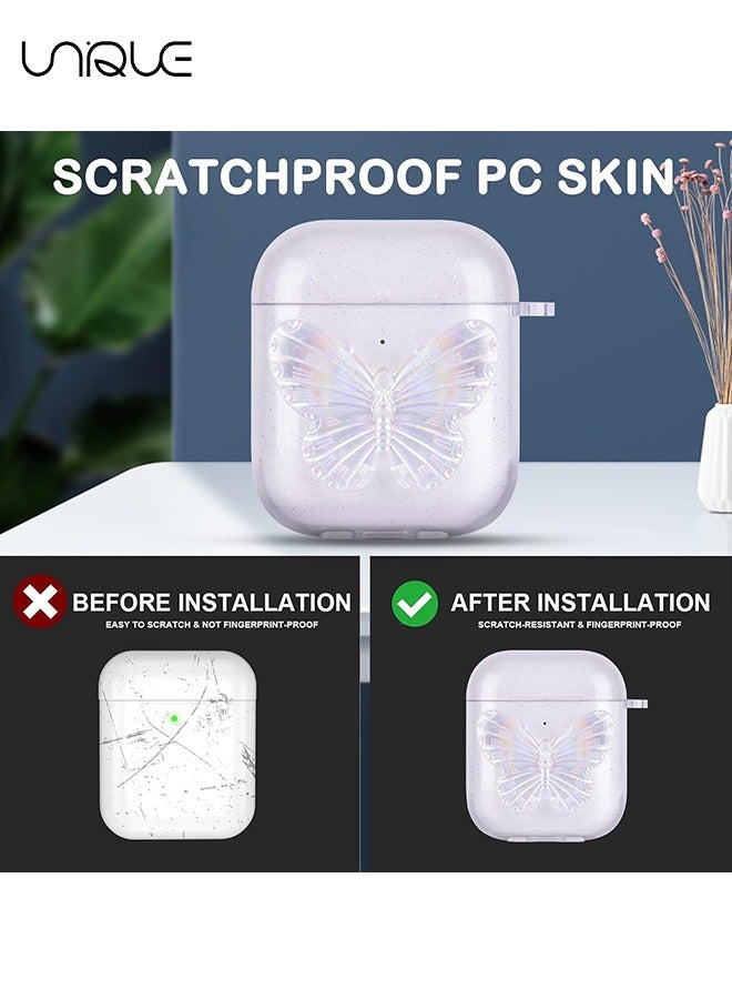 يونيك ل AirPod 2/1 مع سلسلة أساور كريستال الفراشة ، لطيف بلينغ فراشة نمط لينة TPU غطاء شفاف حالة متوافقة مع AirPod الجيل الثاني للفتيات النساء - Image 3