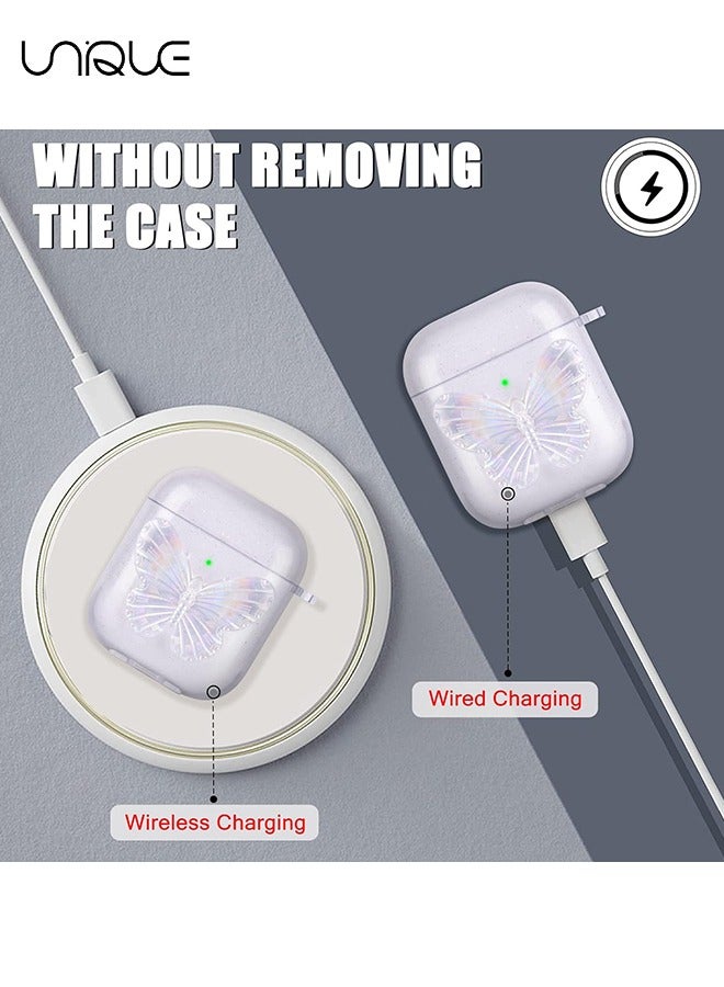 يونيك ل AirPod 2/1 مع سلسلة أساور كريستال الفراشة ، لطيف بلينغ فراشة نمط لينة TPU غطاء شفاف حالة متوافقة مع AirPod الجيل الثاني للفتيات النساء - Image 4