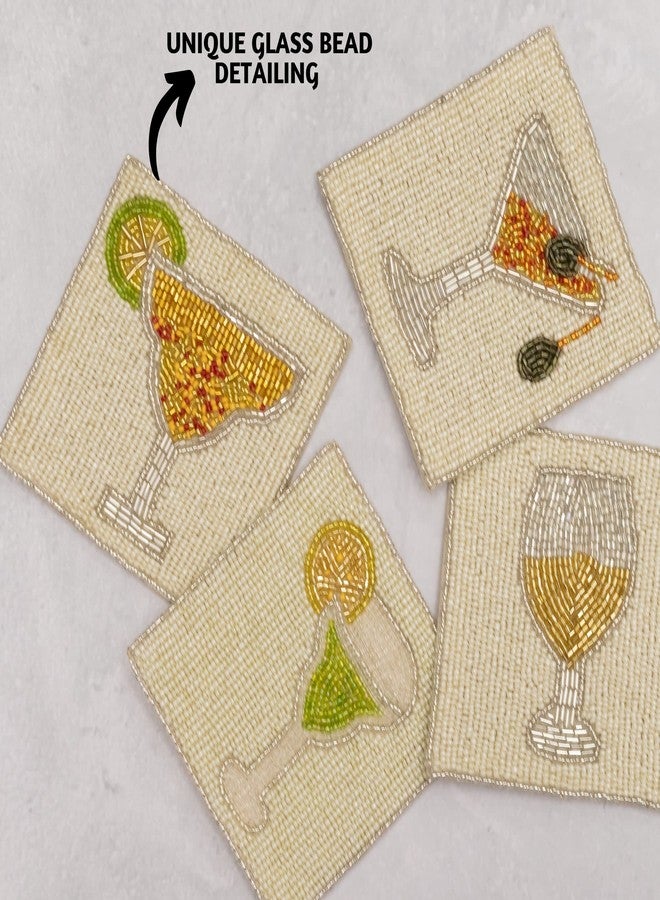 Folkulture Boho Coasters or Beaded Coasters for Drinks or Coffee Table, Cute Coasters for Farmhouse Style Table, 4" X 4", Square, Decorative Coaster Set (Cocktail) - Image 2