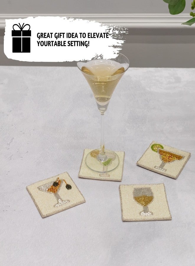 Folkulture Boho Coasters or Beaded Coasters for Drinks or Coffee Table, Cute Coasters for Farmhouse Style Table, 4" X 4", Square, Decorative Coaster Set (Cocktail) - Image 4