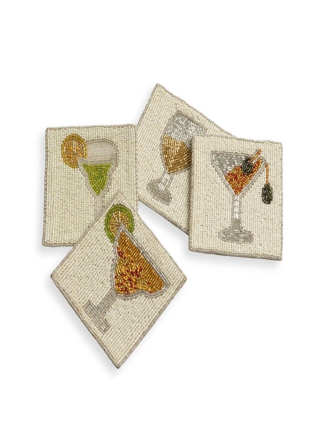 Folkulture Boho Coasters or Beaded Coasters for Drinks or Coffee Table, Cute Coasters for Farmhouse Style Table, 4" X 4", Square, Decorative Coaster Set (Cocktail) - Image 1