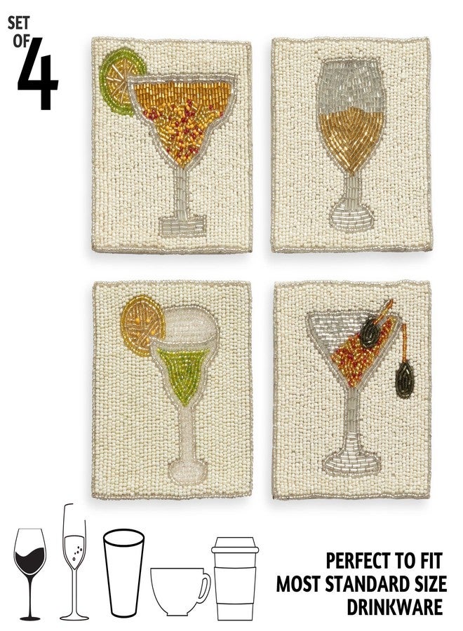 Folkulture Boho Coasters or Beaded Coasters for Drinks or Coffee Table, Cute Coasters for Farmhouse Style Table, 4" X 4", Square, Decorative Coaster Set (Cocktail) - Image 3