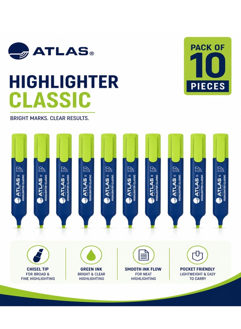 ATLAS 10-Piece Classic Highlighter Green Ink - Image 1
