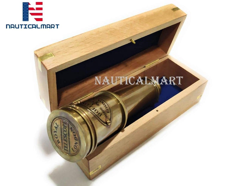 NAUTICALMART Pirate Brass Telescope, Spyglass Collapsible Monocular Decorative Telescope with Glass Optics for Travel, Hiking, Hunting, Navigation with High Resolution, with Lid and Antique Finish - Image 2