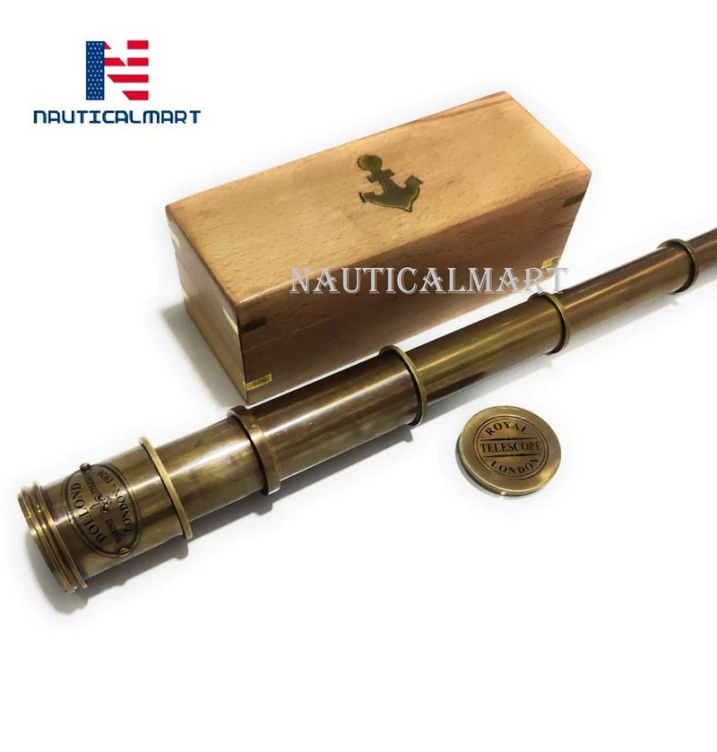 NAUTICALMART Pirate Brass Telescope, Spyglass Collapsible Monocular Decorative Telescope with Glass Optics for Travel, Hiking, Hunting, Navigation with High Resolution, with Lid and Antique Finish - Image 3