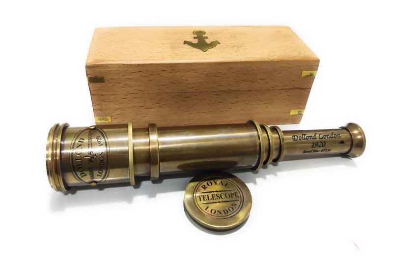 NAUTICALMART Pirate Brass Telescope, Spyglass Collapsible Monocular Decorative Telescope with Glass Optics for Travel, Hiking, Hunting, Navigation with High Resolution, with Lid and Antique Finish - Image 1