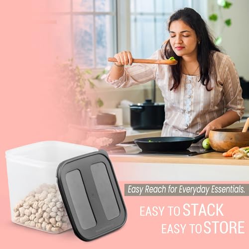 Cutting EDGE 2X Series 4.5 Litre Airtight Modular Container Set of 1, Leak Resistant Durable Plastic Kitchen Storage Organizer Box for Rice, Dal, Atta, Flour, Cereals & Snacks (Black Lid) - Image 5