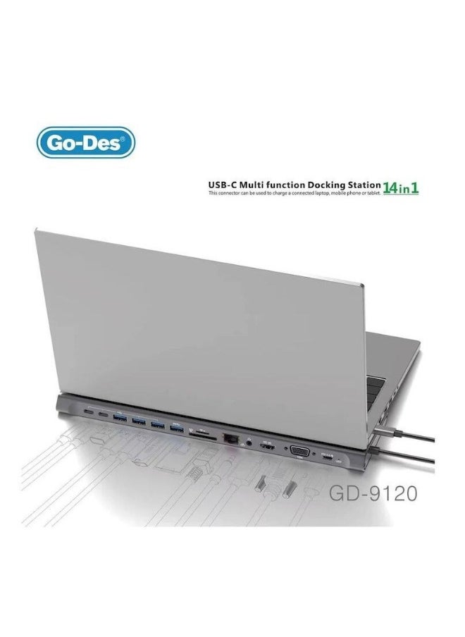 Go-des 14 In 1 USB C Type-c Hubs Docking Station Silver