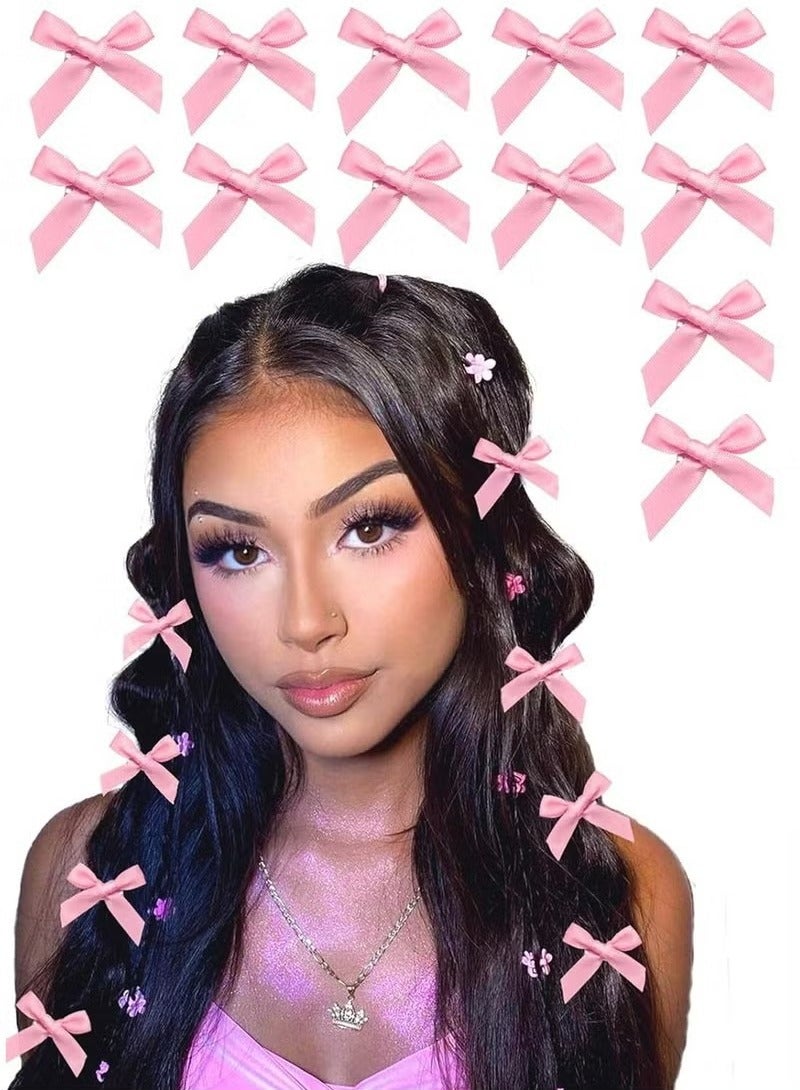 12 قطعة القوس مقاطع الشعر الوردي الساتان البسيطة Bowknot اكسسوارات الشعر لطيف الشعر القوس المشابك الشريط دبابيس الشعر للنساء الفتيات - Image 1