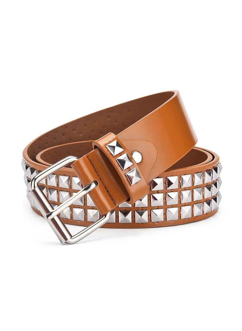 SYOSI 2 Pcs Rivet Studded Punk Belt Unisex Pyramid Metal Belt Classic Leather Belt Black Studded Belt Leather Vintage Punk Rock Grommet Belt for Women Men Jeans Belt Clothing Accessories 2 Colors - Image 2