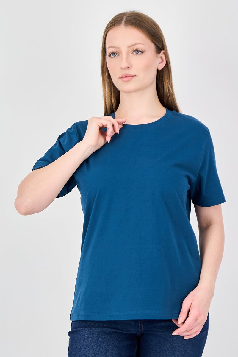 Fudo Comforts By Fudo Women Crew Neck Short Sleeve Plain T-Shirt, Teal Blue - Image 1
