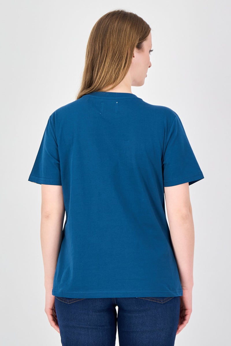 Fudo Comforts By Fudo Women Crew Neck Short Sleeve Plain T-Shirt, Teal Blue - Image 4