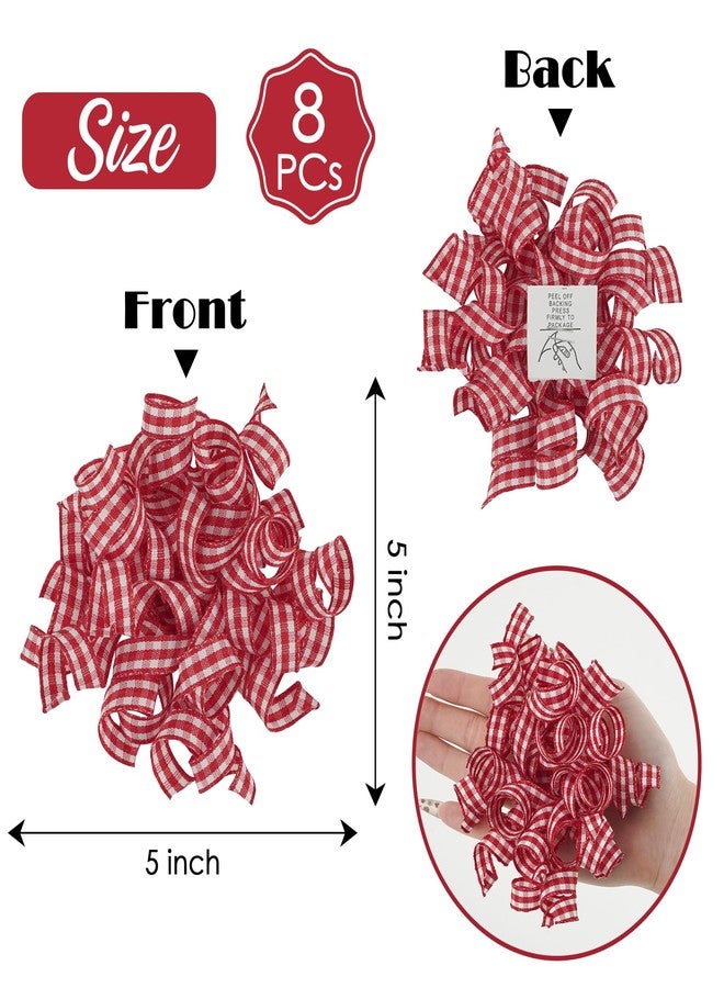 AIMUDI Red Curly Bows for Gift Wrapping 5'' Christmas Gift Bows Plaid Burst Bows Self Adhesive Bows for Treats Presents Crafts Christmas Party Favors, 8 PCs - Image 3